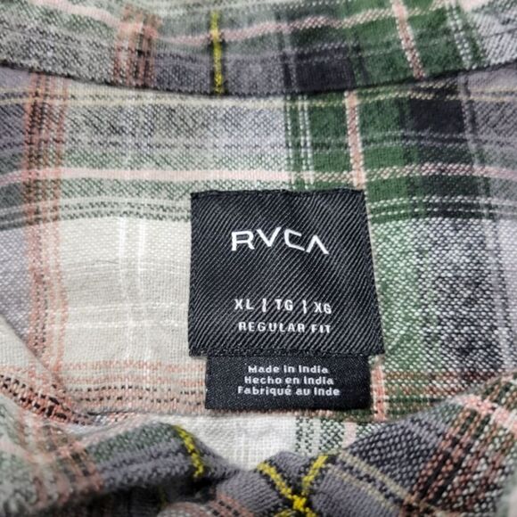 RVCA Shirt Size XL Regular Fit RVCA Flannel Button Down Long Sleeve Shirt Plaid - Picture 6 of 6